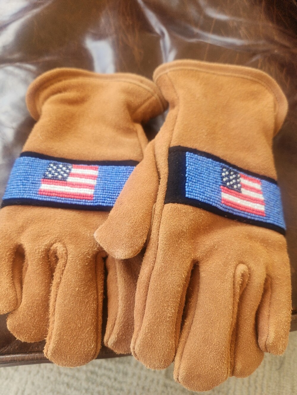 Pair Of Leather And Beaded Astis Polartec Western Parade USA Gloves